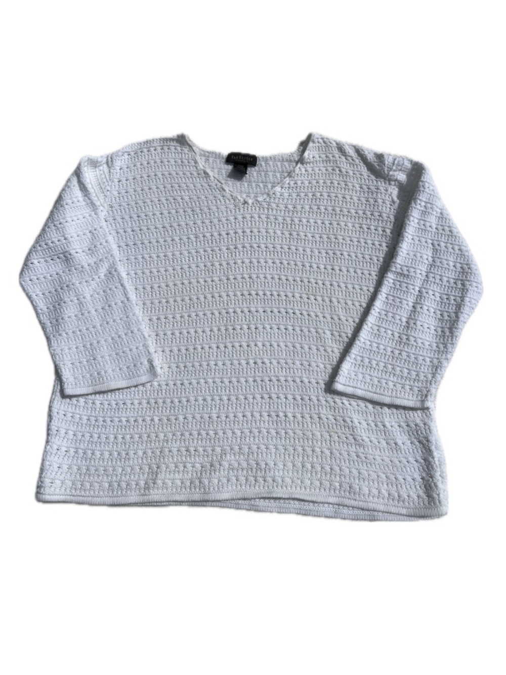 Van Heusen White Textured Knit V-Neck Sweater Womens Pullover Long Sleeve Large